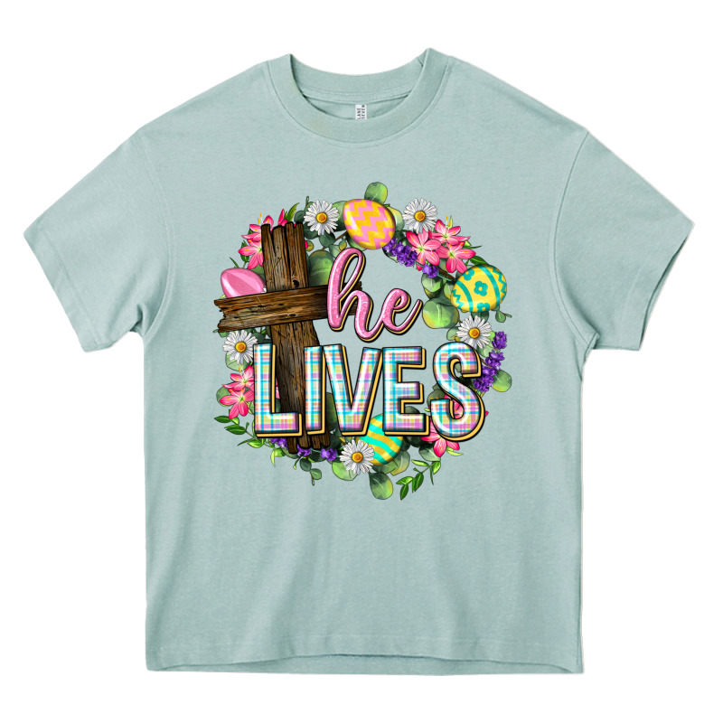 He Lives Easter With Flowers Heavy Core Tee by Neo Western | Teevron