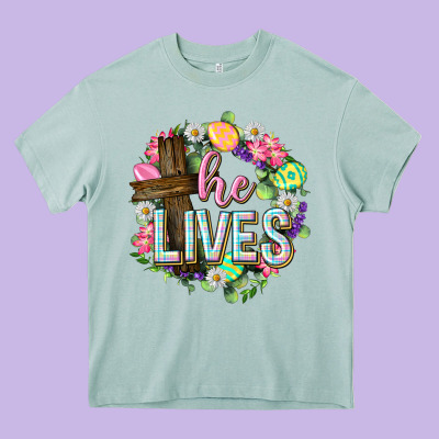 He Lives Easter With Flowers Heavy Core Tee Designed By Neo Western
