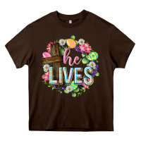 Chocolate Brown He lives Easter with flowers Heavy Core Tee - Neo Western