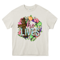 Cream He lives Easter with flowers Heavy Core Tee - Neo Western