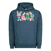 Pigment Midnight Navy Easter bunnies coffee cups Urban Hoodie - OliviaCreatesArt