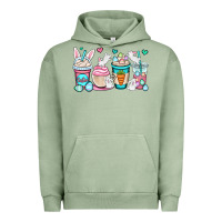 Pigment Oil Green Easter bunnies coffee cups Urban Hoodie - OliviaCreatesArt