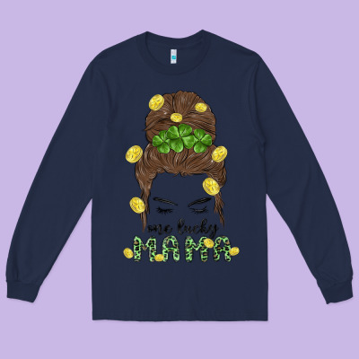 One Lucky Mama Long Sleeve Tee Designed By Maliassmallbusiness