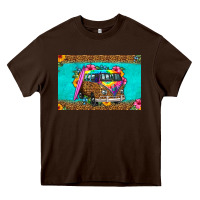 Chocolate Brown hippie van floral skinny metal can holder Heavy Core Tee - HRA Design Shop
