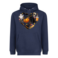 Navy Halloween Heart Heavyweight Hoodie - texasbilliewilder