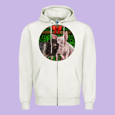 Christmas Pig Zipper Hoodie Designed By Lillyallendesigns
