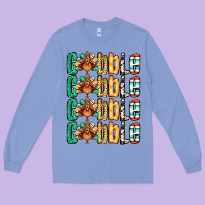 Gobble Till You Wobble Thanksgiving Turkey Long Sleeve Tee Designed By Nancycooperartshop