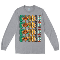 Heather Grey Gobble till you wobble Thanksgiving turkey Long Sleeve Tee - NancyCooperArtShop