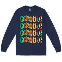 Navy Gobble till you wobble Thanksgiving turkey Long Sleeve Tee - NancyCooperArtShop