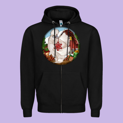 Silkie Chicken Christmas Zipper Hoodie Designed By Lillyallendesigns
