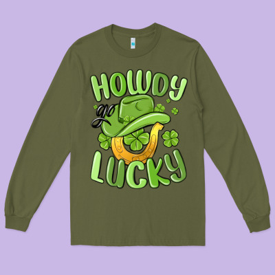 Howdy Go Lucky St Patrics Day Long Sleeve Tee Designed By Maliassmallbusiness