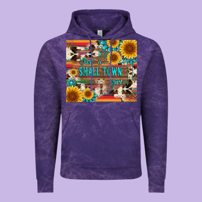Just A Small Town Girl With Gemstone Sunflower Serape And Cowhide Vintage Hoodie Designed By Artiststas