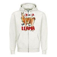 Oatmeal Heather christmas llama Zipper Hoodie - LillyAllenDesigns