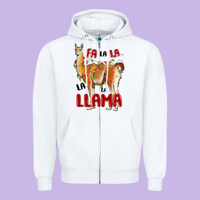 Christmas Llama Zipper Hoodie Designed By Lillyallendesigns