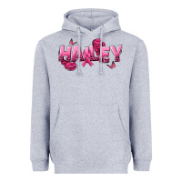 Heather Grey Personalized Pink Cancer Themed Name Heavyweight Hoodie - NancyCooperArtShop