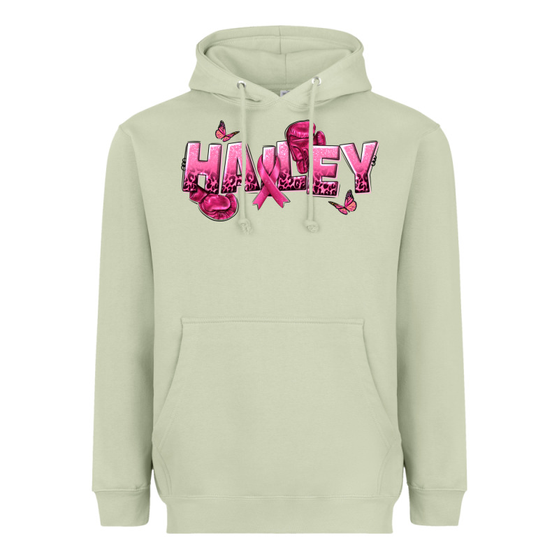 Personalized Pink Cancer Themed Name Heavyweight Hoodie by NancyCooperArtShop | Teevron