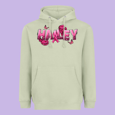 Personalized Pink Cancer Themed Name Heavyweight Hoodie Designed By Nancycooperartshop