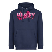 Navy Personalized Pink Cancer Themed Name Heavyweight Hoodie - NancyCooperArtShop