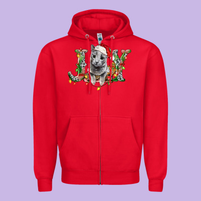 Russian Blue Cat Joy Zipper Hoodie Designed By Lillyallendesigns