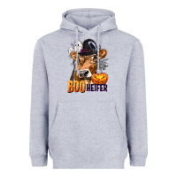 Heather Grey Boo Heifer Cow with Halloween Heavyweight Hoodie - texasbilliewilder