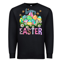Black Happy Easter with eggs Premium Sweatshirt - NancyCooperArtShop