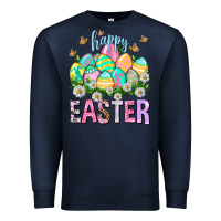 Navy Happy Easter with eggs Premium Sweatshirt - NancyCooperArtShop