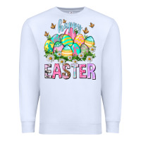 White Happy Easter with eggs Premium Sweatshirt - NancyCooperArtShop