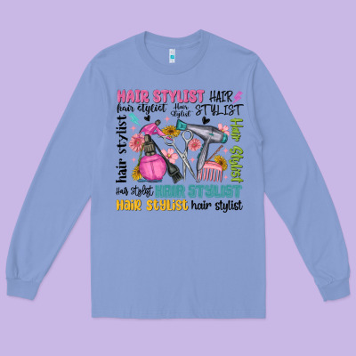 Hair Stylist Typography Long Sleeve Tee Designed By Maliassmallbusiness