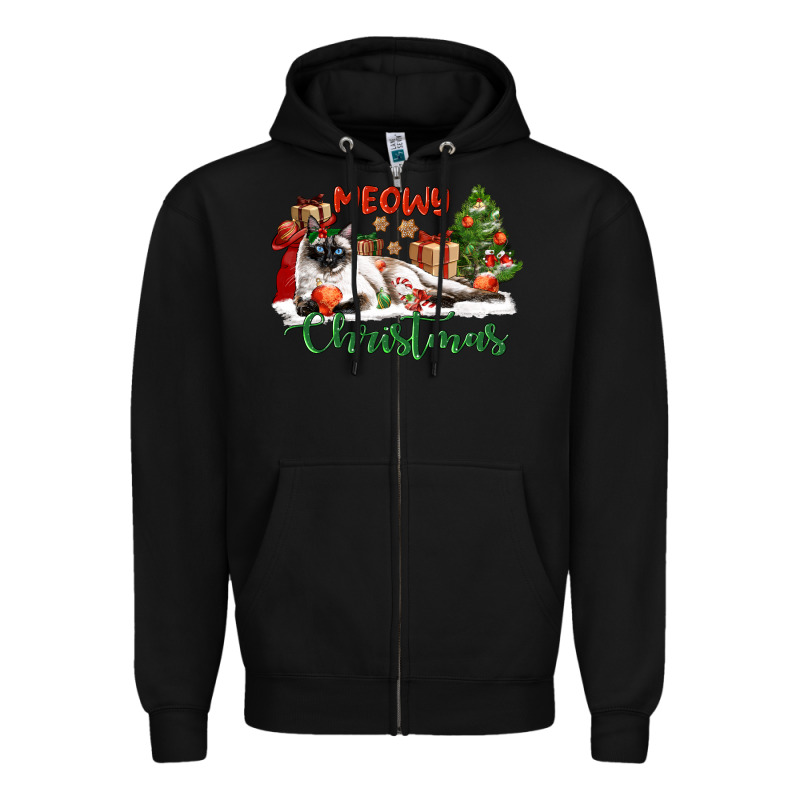 Siamese Cat Meowy Christmas Zipper Hoodie by LillyAllenDesigns | Teevron