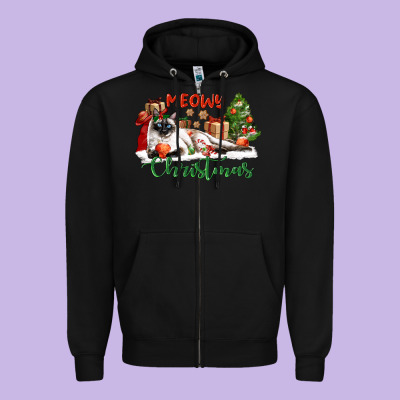 Siamese Cat Meowy Christmas Zipper Hoodie Designed By Lillyallendesigns