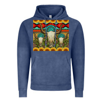 Vintage Denim bull skulls gemstones and cactus with leopard and aztec Vintage Hoodie - Artiststas