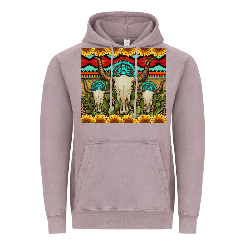 Bull Skulls Gemstones And Cactus With Leopard And Aztec Vintage Hoodie by Artiststas | Teevron