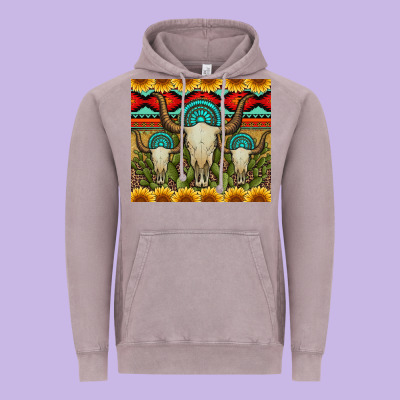 Bull Skulls Gemstones And Cactus With Leopard And Aztec Vintage Hoodie Designed By Artiststas