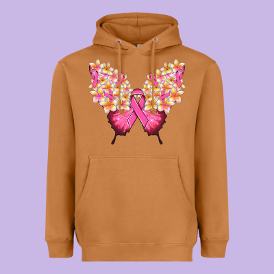 Pink Ribbon Breast Cancer Butterfly Heavyweight Hoodie Designed By Nancycooperartshop