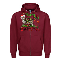Burgundy maine coon cat merry christmas Zipper Hoodie - LillyAllenDesigns