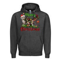 Charcoal Heather maine coon cat merry christmas Zipper Hoodie - LillyAllenDesigns
