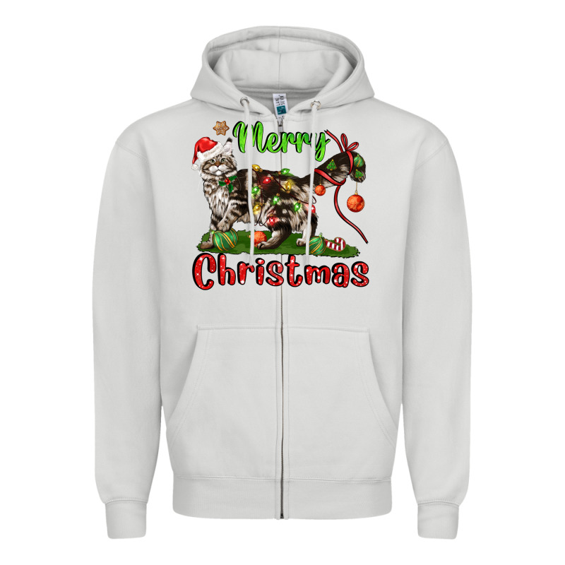 Maine Coon Cat Merry Christmas Zipper Hoodie by LillyAllenDesigns | Teevron