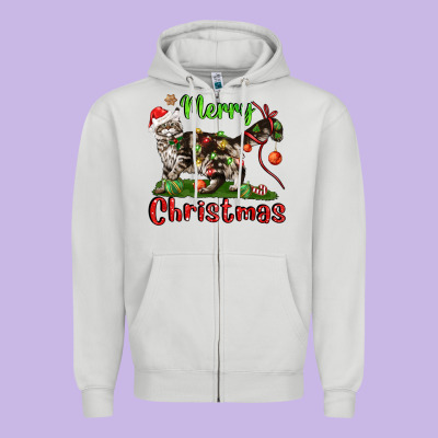 Maine Coon Cat Merry Christmas Zipper Hoodie Designed By Lillyallendesigns