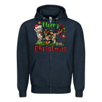 Navy maine coon cat merry christmas Zipper Hoodie - LillyAllenDesigns