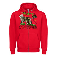 Red maine coon cat merry christmas Zipper Hoodie - LillyAllenDesigns