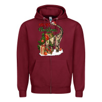 Burgundy merry christmas brachiosaurus Zipper Hoodie - LillyAllenDesigns