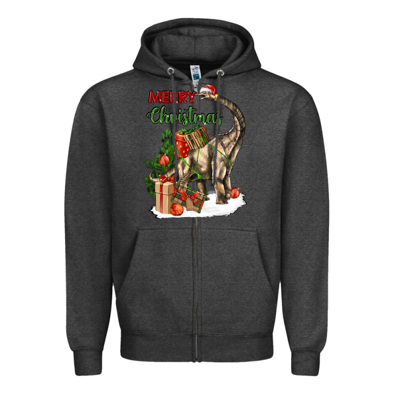 Merry Christmas Brachiosaurus Zipper Hoodie by LillyAllenDesigns | Teevron
