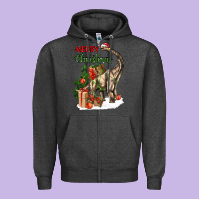 Merry Christmas Brachiosaurus Zipper Hoodie Designed By Lillyallendesigns