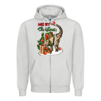 Dove Grey merry christmas brachiosaurus Zipper Hoodie - LillyAllenDesigns