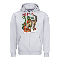 Heather Grey merry christmas brachiosaurus Zipper Hoodie - LillyAllenDesigns