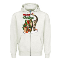 Oatmeal Heather merry christmas brachiosaurus Zipper Hoodie - LillyAllenDesigns