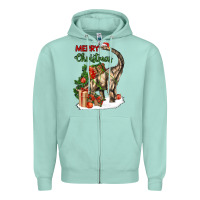 Seafoam merry christmas brachiosaurus Zipper Hoodie - LillyAllenDesigns