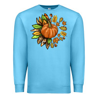 Ocean Blue Fall Sunflower with Pumpkin Premium Sweatshirt - texasbilliewilder