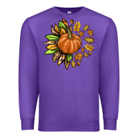 Purple Fall Sunflower with Pumpkin Premium Sweatshirt - texasbilliewilder