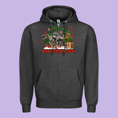 Merry Spinosaurusmas Zipper Hoodie Designed By Lillyallendesigns